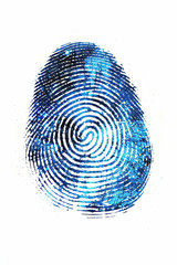 An illustration of a blue thumbprint for cybersecurity control on white background