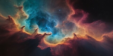 Obraz na płótnie Canvas Vibrant Galactic Nebula. Cosmic Sky Starscape. Stellar Realm Astronomy. Supernova Background Wallpaper.