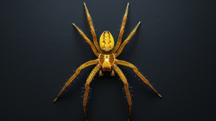 Yellow sac spider on a black background. Dangerous insect.