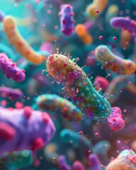 healthy probiotics traveling through your gut detailing medical 3d illustration. - obrazy, fototapety, plakaty