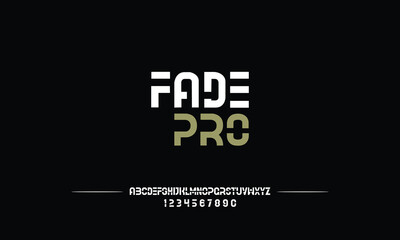 Fade Pro is Sport Modern Italic Alphabet Font. Typography urban style fonts for technology, digital, movie logo design. vector illustration