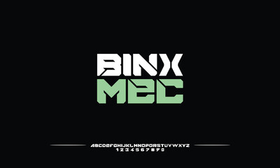 Binx Mec is Sport Modern Italic Alphabet Font. Typography urban style fonts for technology, digital, movie logo design. vector illustration