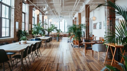 Set in a bustling coworking center with a focus on wellness and work-life balance, follow a group of office employees as they participate in yoga classes, mindfulness workshops,  