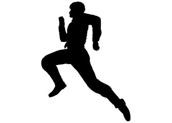Fototapeta na wymiar 全力で走っているサラリーマン男性の全身横向きのシルエットのイラスト 