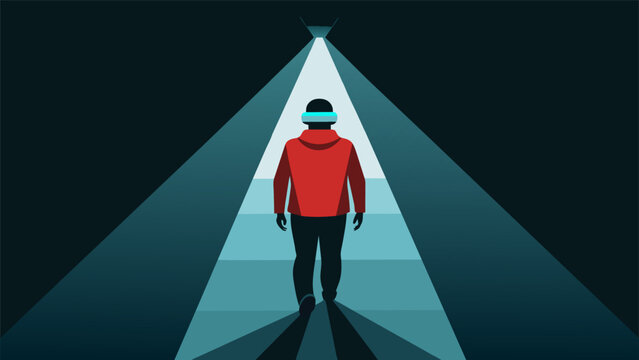 A person walking through a long narrow tunnel with blinders on representing both tunnel vision and the confirmation bias.