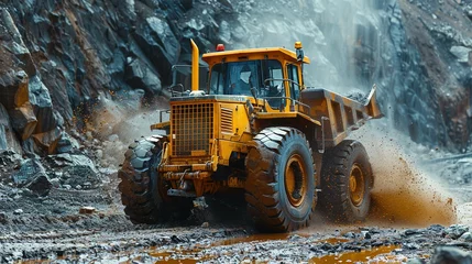 Foto op Canvas yellow grader digging the earth on a construction site at a diamond mine © Pixel-Tropic