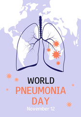 World Pneumonia Day. November 12. Abstract vector illustration with silhouette of human lungs. 
