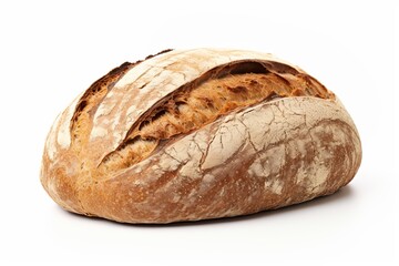 Freshly baked bread isolated on white background. Whole grain bread, brown homemade bakery product.  Image of delicious bread for a banner, a catalog of a bakehouse