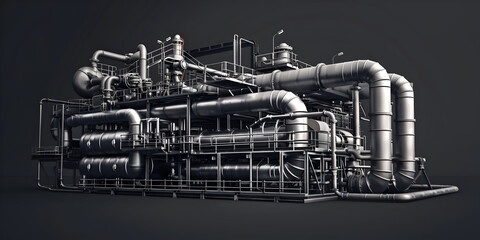 Pipelines in the process of oil refining of oil and gas on large factory, - obrazy, fototapety, plakaty