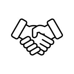 handshake icon in black color in outline style