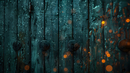 Close up of a wooden wall with rain drops creating a pattern on the surface - Powered by Adobe
