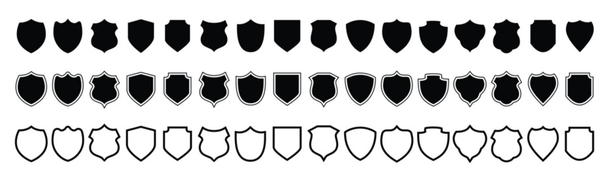 Shield icons set. Protect shield vector. Collection of security shield icons with contours and linear signs. 