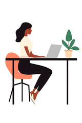 girl with laptop sitting on the chair. Freelance or studying concept. Cute illustration in flat style.