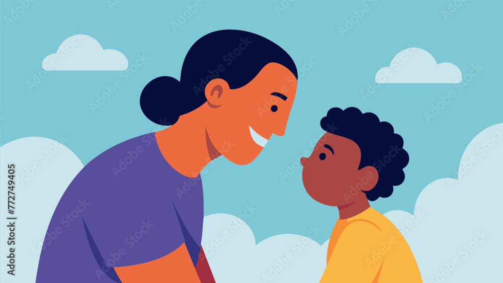 Poster a parent and child having a moment of eye contact and physical touch conveying a deep emotional conn