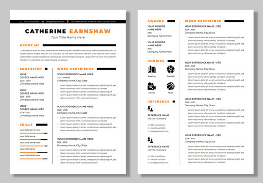 Resume Layout With Yellow Accents