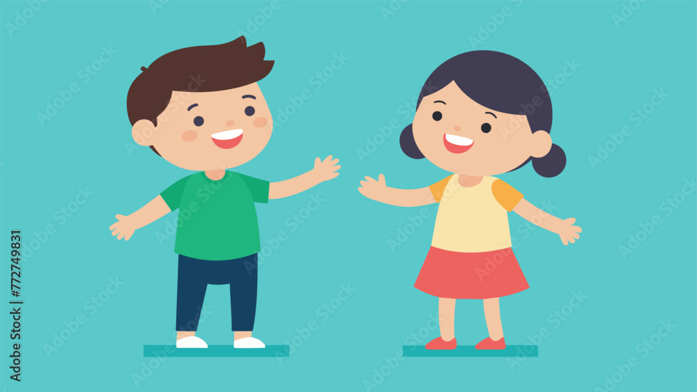 Poster two siblings happily playing together as they have finally reached a compromise after a day of argui