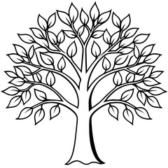 Obraz premium Tree with leaves line art illustration