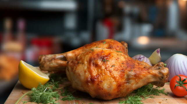 roasted chicken on a plate  high definition(hd) photographic creative image