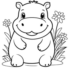 Fototapeta premium the cute hippo has flowers in its mouth