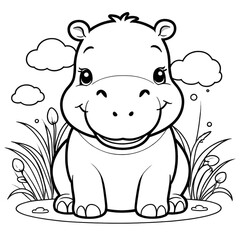 a hippo in the grass coloring page