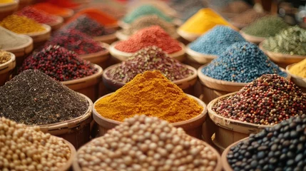 Poster Exotic spice shop, rare and aromatic seasonings, colorful and multicultural © Gefo
