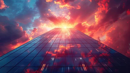 Foto op Aluminium High-rise office building at sunset, modern architecture, glass faÃ§ade reflecting golden hour © Gefo