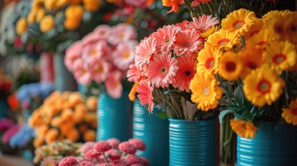 Modern florist shop, vibrant flowers and creative arrangements, artistic and fresh - obrazy, fototapety, plakaty
