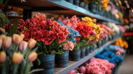 Fototapeta na wymiar Modern florist shop, vibrant flowers and creative arrangements, artistic and fresh