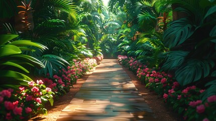Serene botanical garden, peaceful escape, green business concept