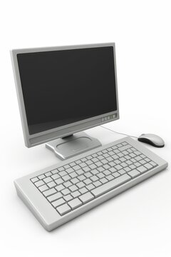 Sleek modern desktop computer with keyboard and mouse, representing workplace efficiency and technology