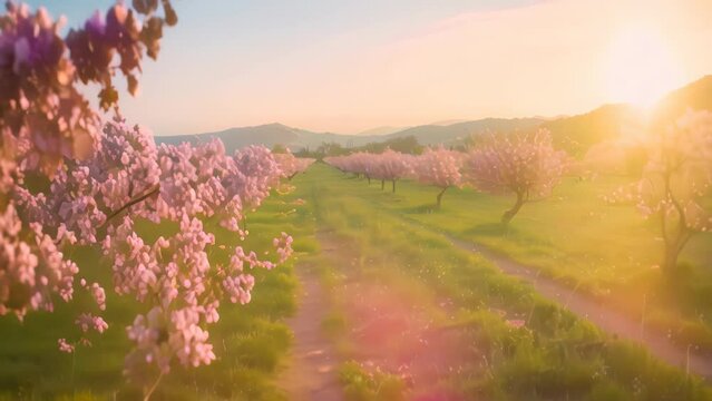 Peach trees blossom in spring. 4k video animation