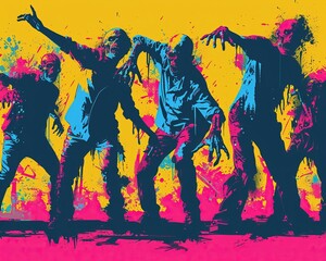 Zombies learning to dance, with one trying not to lose Pop art, limb to the beat , Pop art Tone