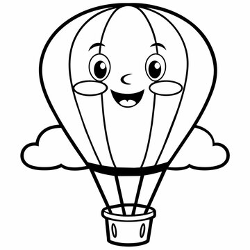 recommend clip art: VECTOR Hot Air Balloon, solid black outline coloring page, Hot Air Balloon