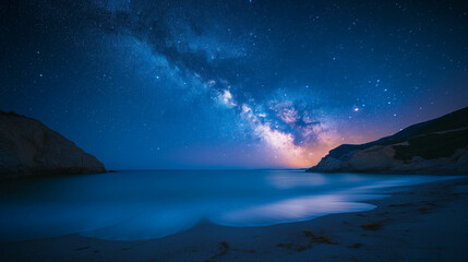 Fototapeta na wymiar The atmosphere of the sea at night with the stars of the Milky Way shining beautifully at night.