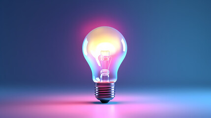 Fototapeta premium Minimalism concept, light bulb, neon gradient colors