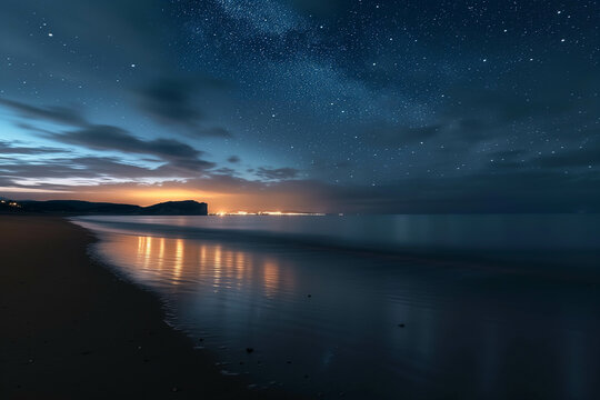 The atmosphere of the sea at night with the stars of the Milky Way shining beautifully at night.