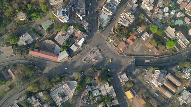 Chhatrapati Shivaji Maharaj Circle , Ganesh Mandir drone view in satara in maharashtra