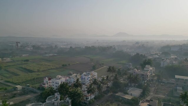 satara greneryfeelds city morning drone view in maharashtra
