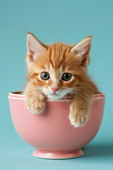 A cute kitten in a bowl