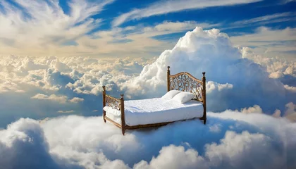 Foto op Aluminium Cloud Nine Slumber: Drifting Away in a Dreamy Bed" © Sadaqat