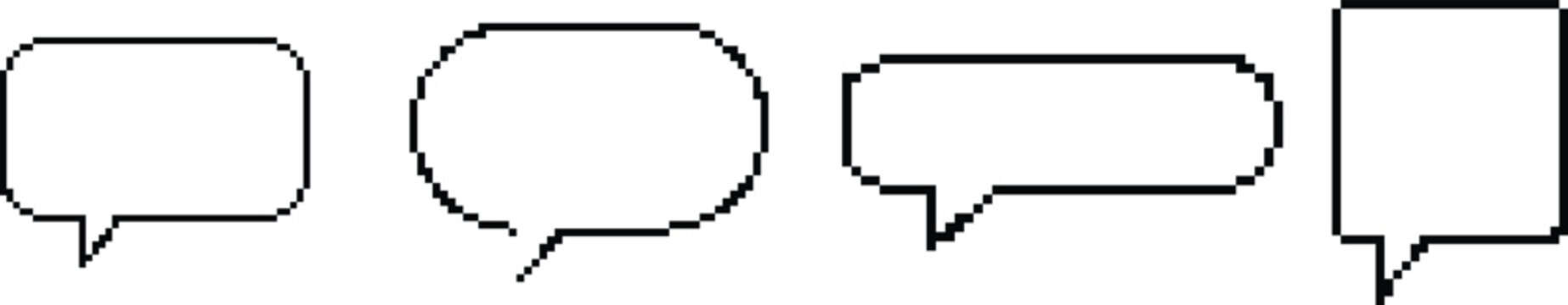 Empty speech bubble pixel art set. Geometric message shapes collection. Communication box. Dialogue cloud. 8 bit sprite. Game development, mobile app. Isolated vector illustration.