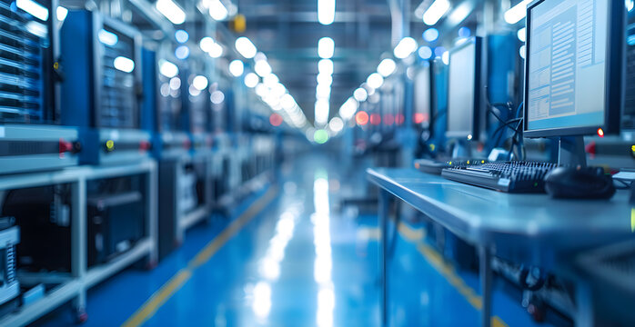 a factory floor where software engineers develop software; the software engineers all look similar;