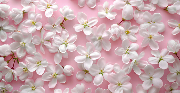 a clean and elegant hero photo for a modern website, photo taken from above of flowers on a pink background,