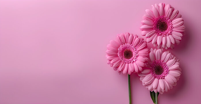 a clean and elegant hero photo for a modern website, photo taken from above of flowers on a pink background,