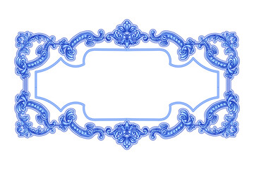 Vector decorative pattern in navy Blue and White design with frame or border. Baroque Vector mosaic.  - 772759216