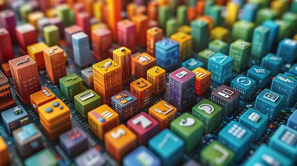 A vibrant 3D of a graph showing the diversification of investments across different sectors, with colorful icons representing each industry