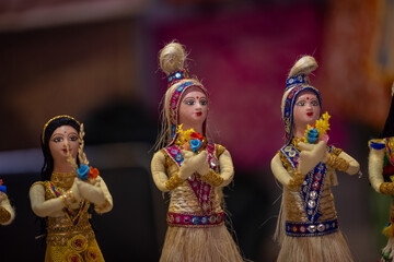 Handmade puppet, Handicraft work of handmade colorful puppet or doll at trade fair.