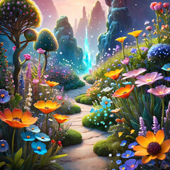 Night Garden: Flowers and Butterfly Underwater - obrazy, fototapety, plakaty
