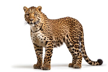 Leopard standing on white background,