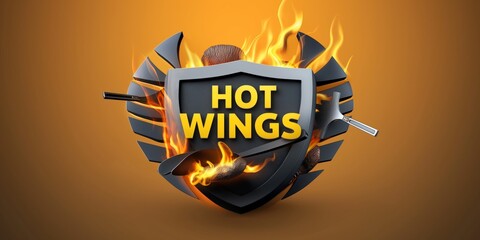 HOT WINGS Logo Illustration - Hot Wings BBQ Concept